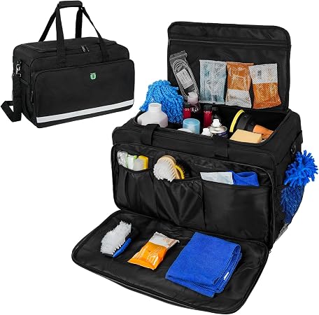 Large Car Detailing Bag, Cleaning Caddy with Lid and Handle for Auto Detailing Supplies, Car Cleaning Storage Trunk Orga