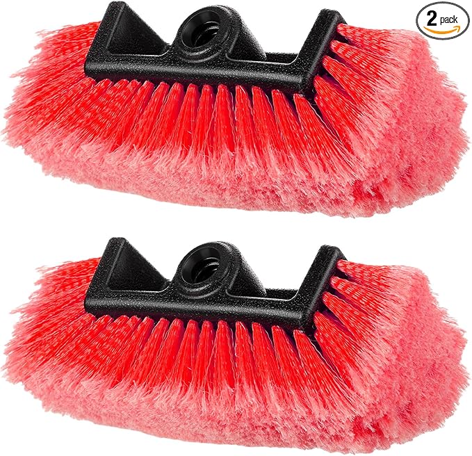 Tanlade 2 Pcs Car Wash Brush Head with Soft Detailing Bristle Flow Through Car Cleaning Brush Exterior Wash Equipment for Auto Truck RV Boat Camper (12 Inch,Red)