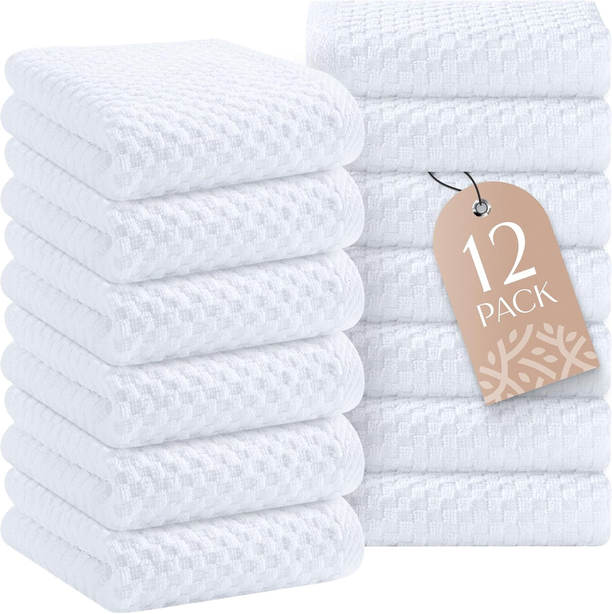 Super Absorbent Kitchen Towels 12 Pack, 15x26, White, Dobby Weave