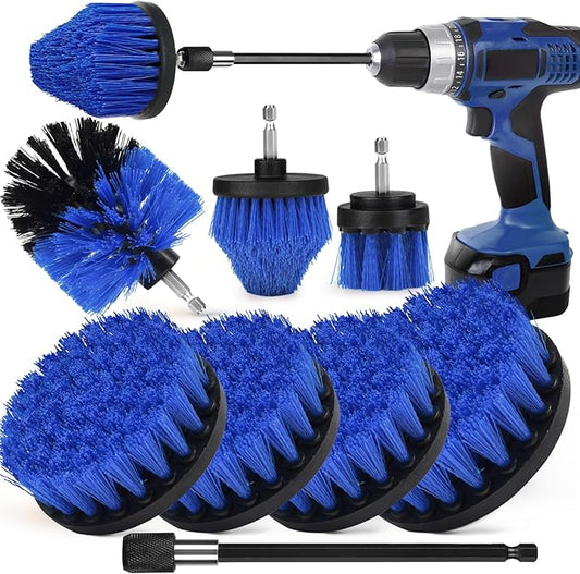 8 PackDrill Brush Attachment Set, 1/4in Power Scrubber Brush + Extend Long Rod, Brush Drill Attachment, Power Cleaning Scrub Brush for Bathroom, Tub, Tile, Corner（Blue）