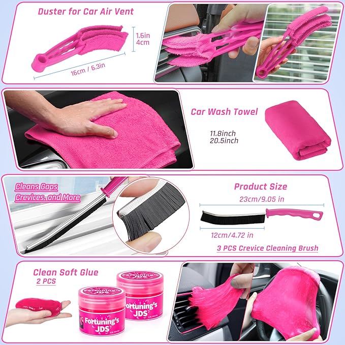 55PCS Pink Car Detailing Kit Interior Cleaner with High Power Handheld Vacuum, Car Wash kit with Detailing Brush Set,Car Interior Detailing Kit,Car Accessories for Cars,Gifts for Women