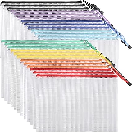 EOOUT 24pcs Mesh Zipper Pouch Bags, for Organizing Storage, Waterproof Zipper Pouches, Letter Size, File Bags for Toys, 