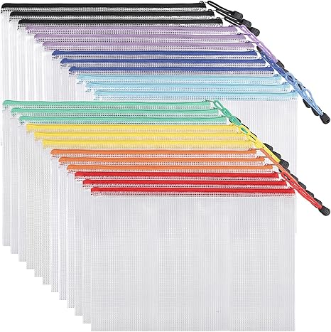 EOOUT 24pcs Mesh Zipper Pouch Bags, for Organizing Storage, Waterproof Zipper Pouches, Letter Size, File Bags for Toys, 