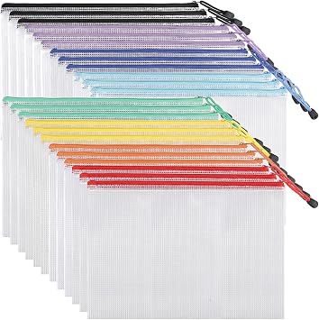 EOOUT 24pcs Mesh Zipper Pouch Bags, for Organizing Storage, Waterproof Zipper Pouches, Letter Size, File Bags for Toys, 