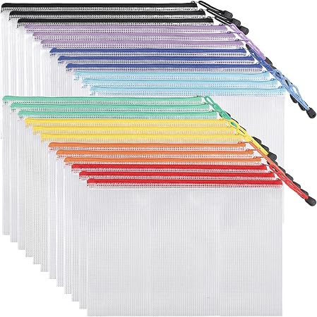 EOOUT 24pcs Mesh Zipper Pouch Bags, for Organizing Storage, Waterproof Zipper Pouches, Letter Size, File Bags for Toys, 