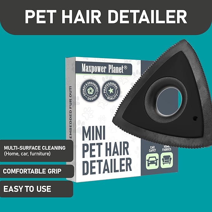 Maxpower Planet Dog Hair Remover, Reusable Fur Remover for Car Carpet, Cleaner Truck Detailing, Easy Use Car Detailing Mini Hair Removal Tool, Pet Removal Tool for Pet Fur (Black)