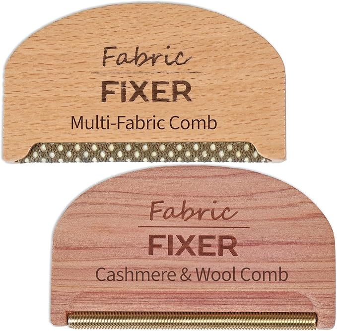 Cashmere Pill Remover Comb & Multi Fabric Shaver Depilling Sweater Fuzz Comb Set (Cedar & Beech Wood) Wool Pilling Remover for Delicate Clothing Fabrics, Furniture, Pillows, Sheets by Fabric Fixer