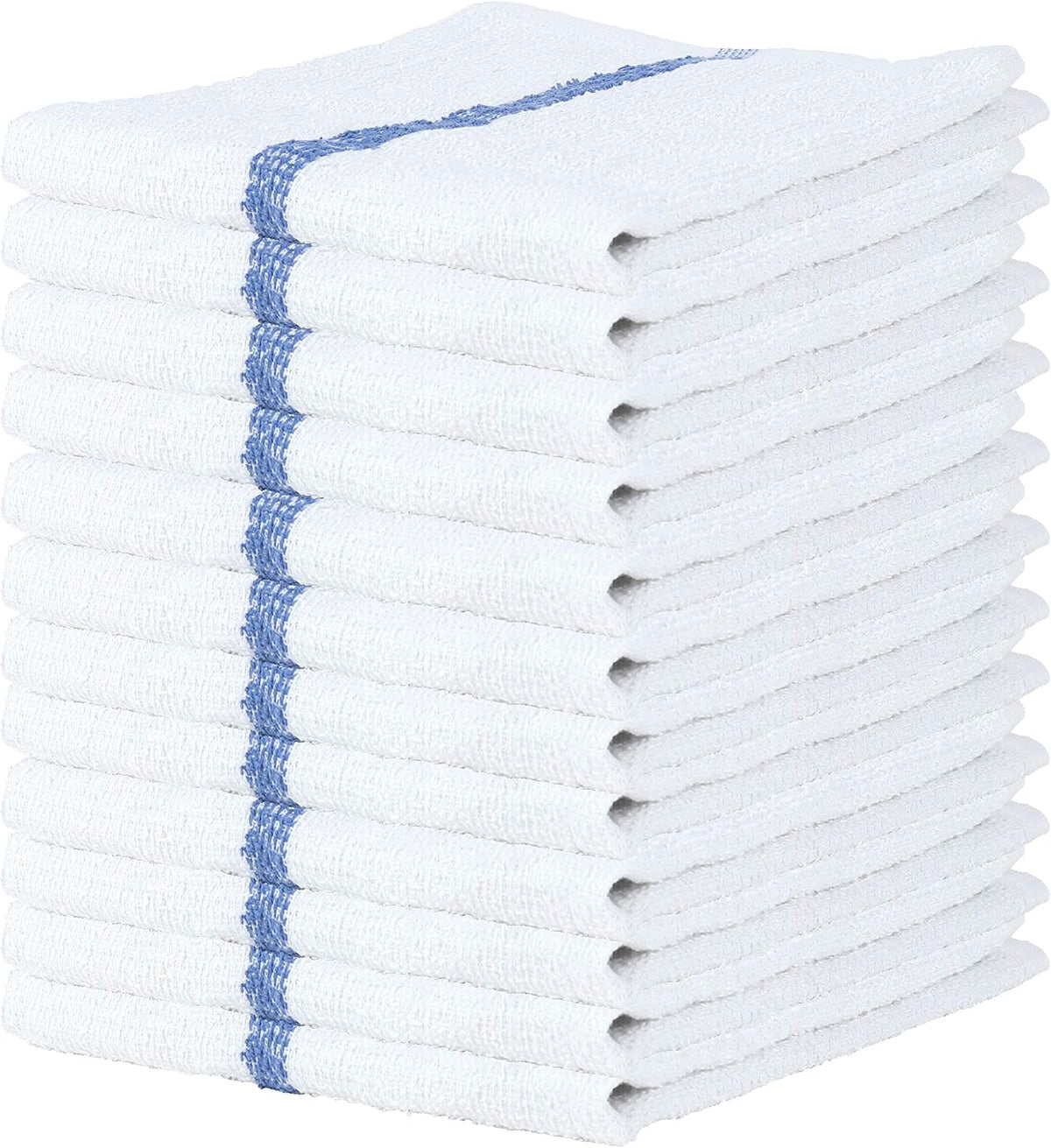Arkwright Bar Mop Towels, Pack of 12, 100% Cotton Kitchen Dishcloths, Absorbent Quick Dry Cleaning Cloths for Restaurant, Bar and Home Kitchen, 16 x 19 in, White/Blue