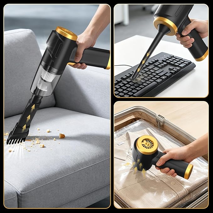 ONYXROSE Car Handheld Mini Vacuum Cleaner, Cordless Portable with 90W Motor, HEPA Filter, USB-C Charging, Blow Function & Multi-Attachments, 1.1Lbs Lightweight for Car Interior Cleaning
