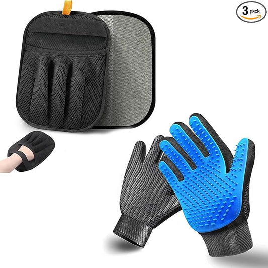 NVNAN 3 PCS Pet Hair Removal Glove and Pet Grooming Glove Kit for Cats & Dogs, Pet Hair Gloves & Dog Washing Gloves ，Reusable Magic Brush Pet Hair Remover Tool for Laundry，Carpet,Car Seat，Couch