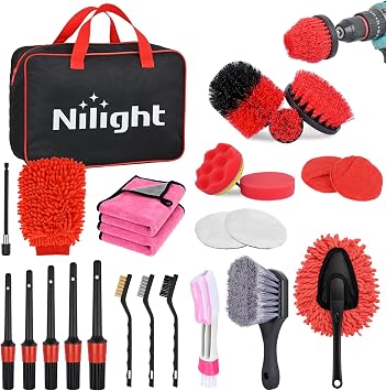 Nilight 27PCS Car Detailing Kit for Interior Exterior Car Care, Red