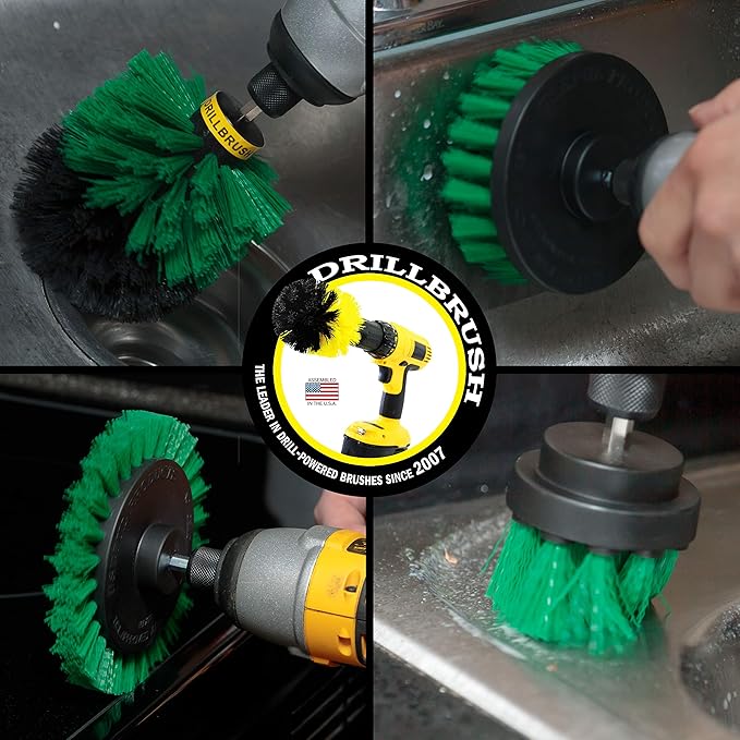 Drillbrush Green – Drill Power Kitchen Scrub Brush Kit – Oven Cleaning Drillbrush Attachment – Drill Scrubber Attachment for Dishes – Stove Cleaning Brush for Drill