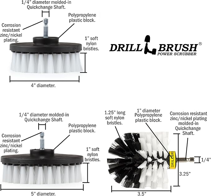 Drill Brush Ultimate Automotive Cleaning Kit with Extension - Truck Accessories - Glass, Upholstery, Seats, Window, Interior, Wheel, Carpet Cleaner - Car Mats - Spin Brush - Motorcycle Accessories