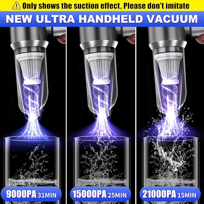 Car Vacuum Portable Cordless 22000PA High Power Handheld Mini Vacuum Cleaner Rechargeable Foldable with Brushless Motor Air Blower Duster Pump for Car Home Office Pet (Bright Gray)