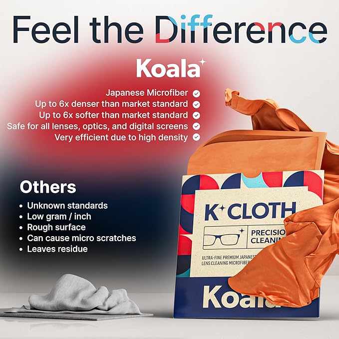Koala Lens Cleaning Cloth | Japanese Microfiber | Glasses Cleaning Cloths | Eyeglass Lens Cleaner | Eyeglasses, Camera, VR/AR Headset, and Screen Cleaner | Pink & Orange (Pack of 3)