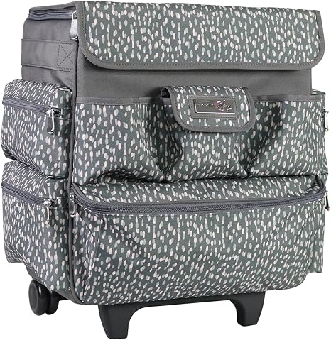 Everything Mary Teacher Rolling Tote – Grey & White Wheeled Bag for Classroom Supplies – Portable Organizer Cart for Tea