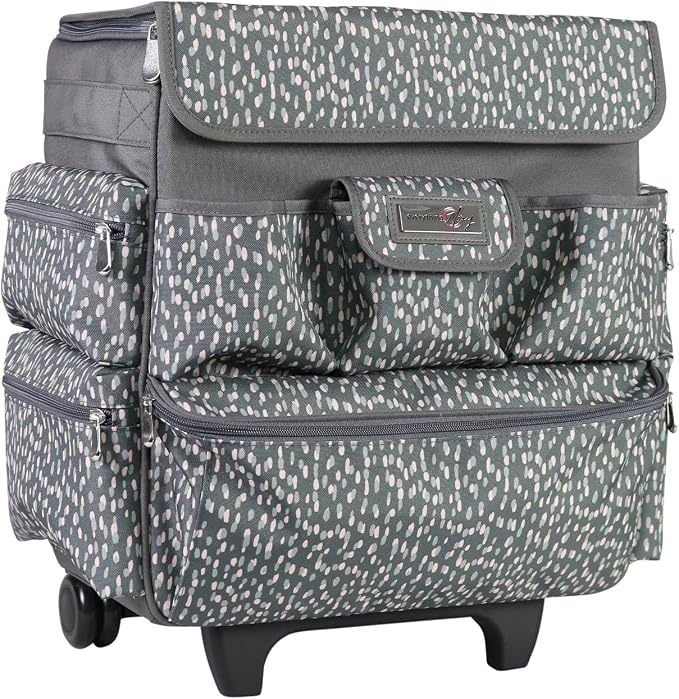 Everything Mary Teacher Rolling Tote – Grey & White Wheeled Bag for Classroom Supplies – Portable Organizer Cart for Tea