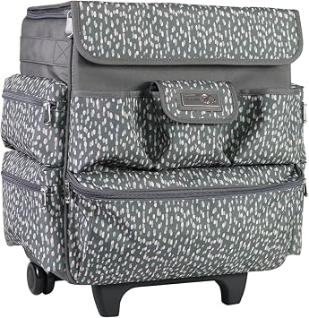 Everything Mary Teacher Rolling Tote – Grey & White Wheeled Bag for Classroom Supplies – Portable Organizer Cart for Tea