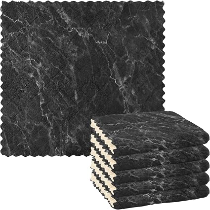 Black Marble Kitchen Towels and Dishcloths Set Absorbent Reusable 6 Pack Fast Drying Dish Rags for Cleaning Soft Polyest