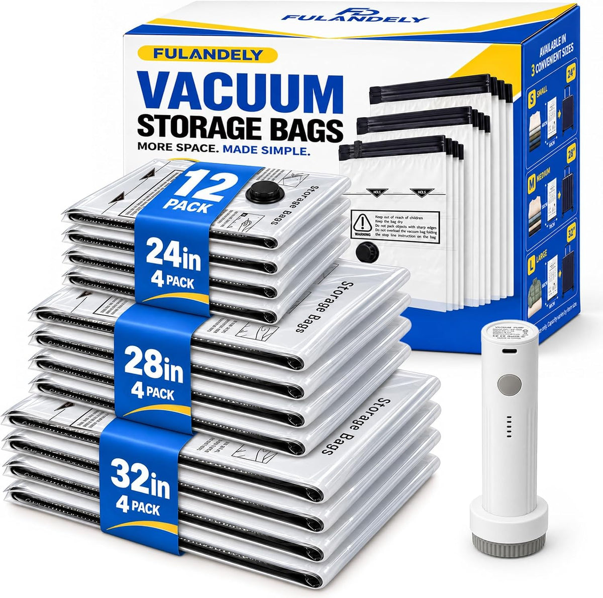 Vacuum Storage Bags, 12 Pack with Pump for Clothing and Travel