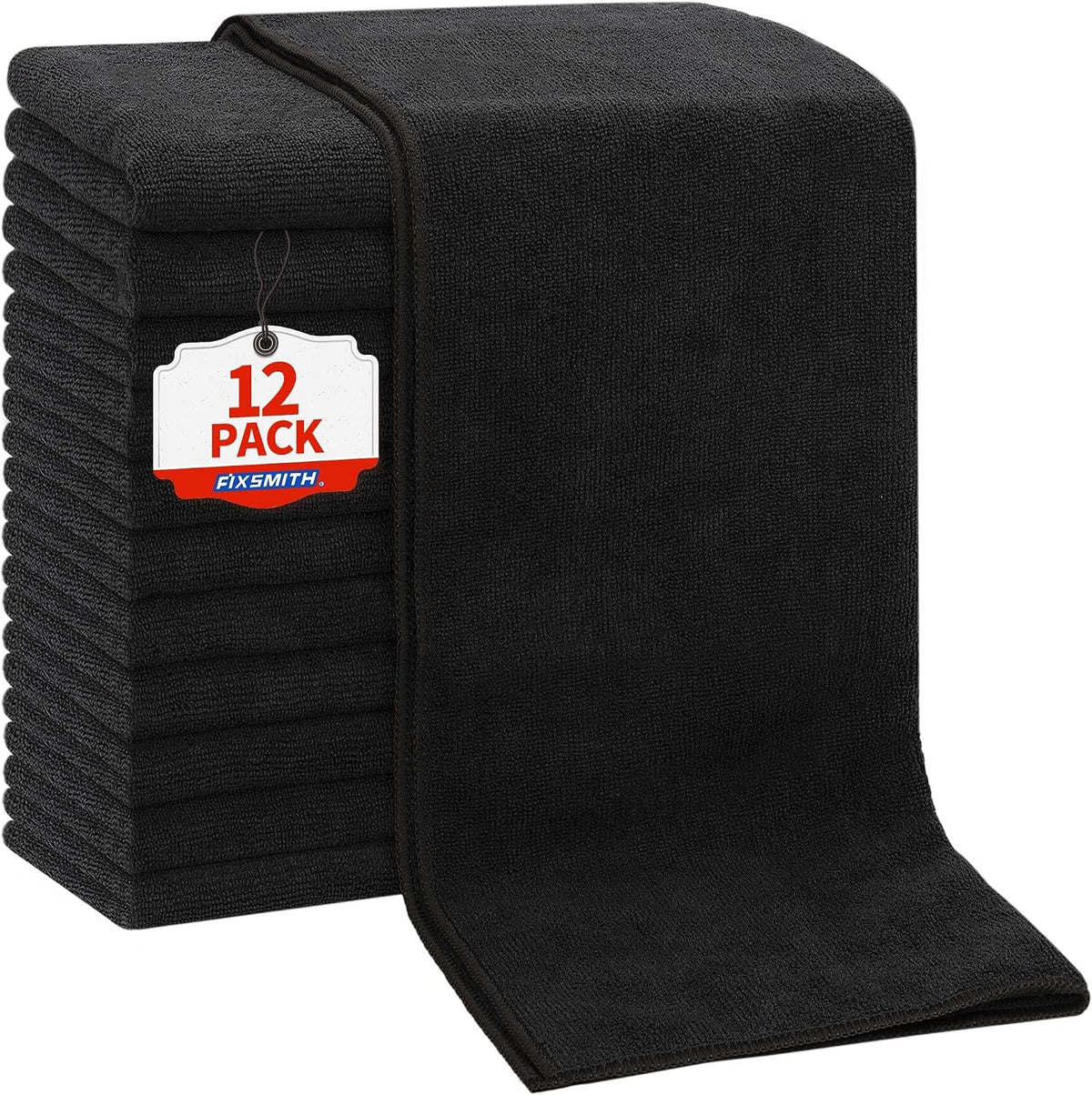 Salon Towels 12 Pack, Black Microfiber Hair Towels (16 x 27 in)