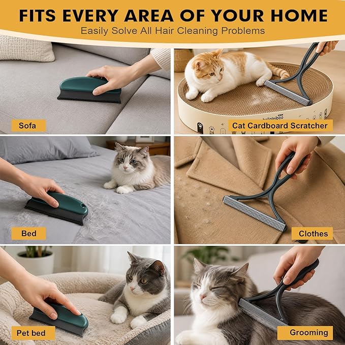 Carpet Rake for Pet Hair Removal Tool, Reusable Pet Dog Cat Hair Remover with Adjustable Long Handle, 3 Pcs Carpet Brush for Rugs, Mats, Couch, Furniture，1 Brush Cleaning Comb