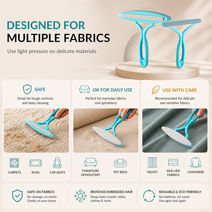 2 Pack Set Pet Hair Removal Tool – Dual-Head Copper & Plastic Scraper for Carpet, Furniture & Car, Reusable Lint Remover for Embedded Dog & Cat Hair