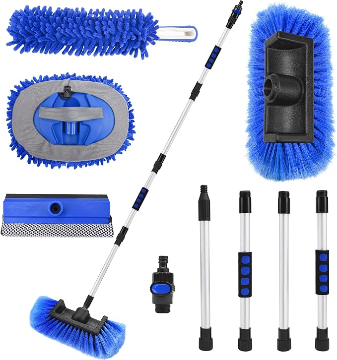 Lezcufer 65" Car Wash Brush with Long Handle, Car Wash Mop, Flow-Thru Soft Bristle Car Washing Brush with Extendable Han