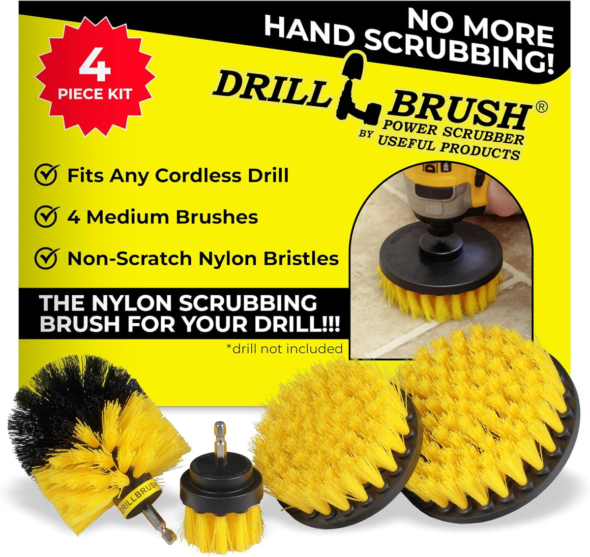 Electric Nylon Drill Brush Attachment Set for Bathroom Cleaning