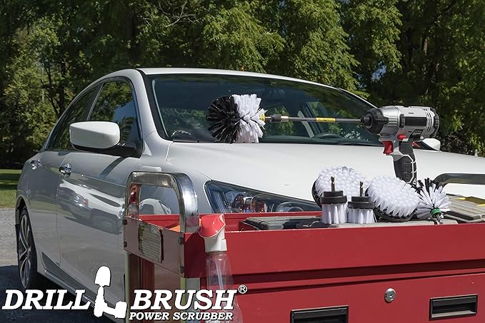 Drill Brush Ultimate Automotive Cleaning Kit with Extension - Truck Accessories - Glass, Upholstery, Seats, Window, Interior, Wheel, Carpet Cleaner - Car Mats - Spin Brush - Motorcycle Accessories