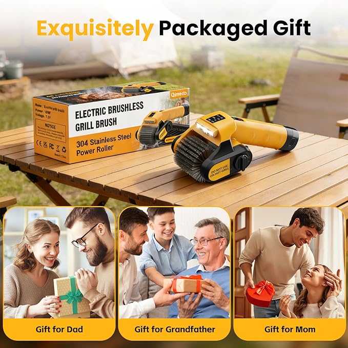 5000mAh 350 Mins Runtime Electric Rotary Grill Brush, 800RPM Powerful Outdoor Automatic Grill Cleaning Brush, 304 Stainless Steel No Bristle Shedding Cordless BBQ Cleaner