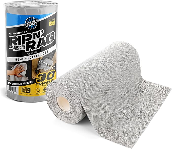 The Rag Company - Rip N' Rag Multi-Purpose Reusable Microfiber Towels for Home, Office, Garage, RV and More - 30 Count R