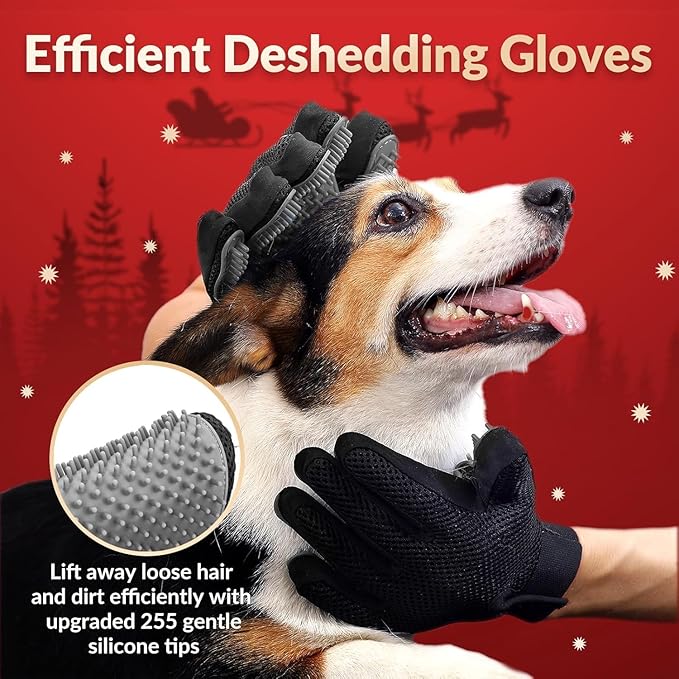 Pet Hair Remover Glove - Gentle Pet Grooming Glove Brush - Deshedding Glove - Massage Mitt with Enhanced Five Finger Design - Perfect for Dogs & Cats with Long & Short Fur - 1 Pack (Right-hand), Grey