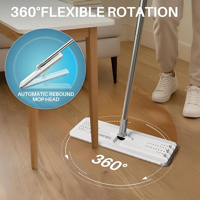 JOYMOOP Flat Mop System, Microfiber Mop and Bucket Set, Black, Hands-Free Self-Cleaning Mop for Household & Commercial Floor Cleaning, Suitable for Hardwood, Tile, Laminate and Vinyl Floors