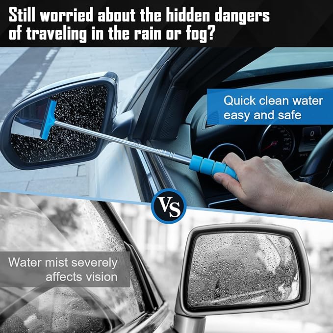 Side Mirror Squeegee, 2 PCS Car Mirror Squeegee, Retractable Car Rearview Mirror Wiper for All Vehicles, Universal Automotive Accessories