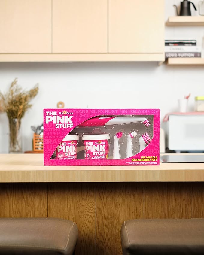 Stardrops - The Pink Stuff - The Miracle Scrubber Kit - 2 Tubs of The Miracle Cleaning Paste With Electric Scrubber Tool and 4 Cleaning Brush Heads, 6 Piece Set
