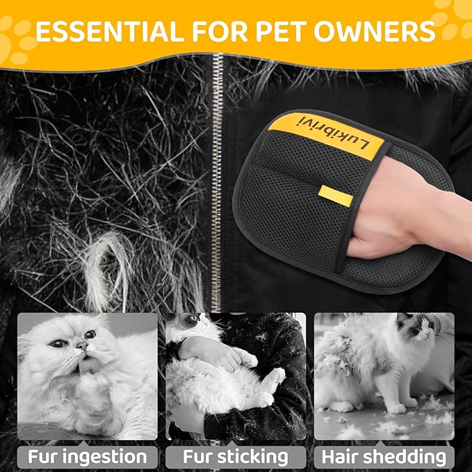 Pet Hair Removal Glove for Dogs & Cats - Upgraded Reusable Electrostatic Pet Hair Glove, Gentle Grooming Mitt, Pet Hair Remover Tool for Laundry, Couch, Carpet & Car Seat, 2 Pack (Black)