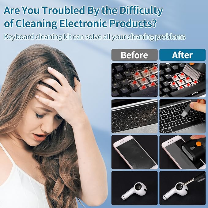 Keyboard Cleaner Laptop Cleaning Kit - Computer Tech Cleaning Brush, Electronic Screen Cleaner Spray and Wipe with Multi-Function Cleaning Tool for MacBook, Tablet, iPhone, Earbuds, Camera, Gaming