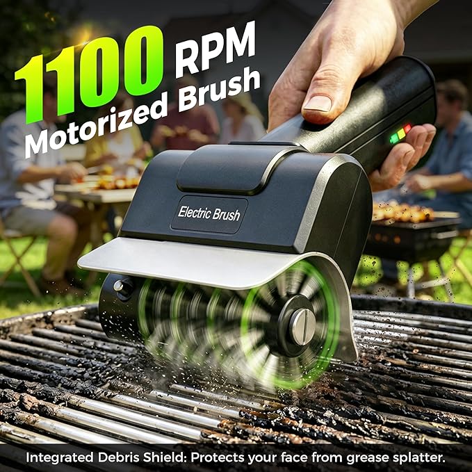 Electric BBQ Grill Brush - Cordless USB Rechargeable Grill Cleaning Brush with High-Speed Motor, Heavy Duty Stainless Steel Bristles, Automatic Barbecue Grate Cleaner Tool, Perfect BBQ Accessories
