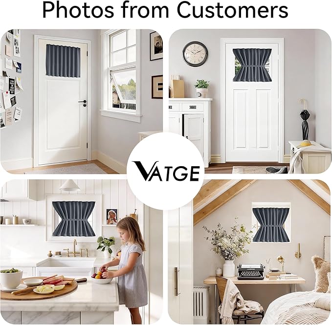 Vatge Short Door Curtain for Door Window, Blackout Front Doors Window Panel for French/Patio/Glass Door, 1 Panel, W25 x L20, Grey