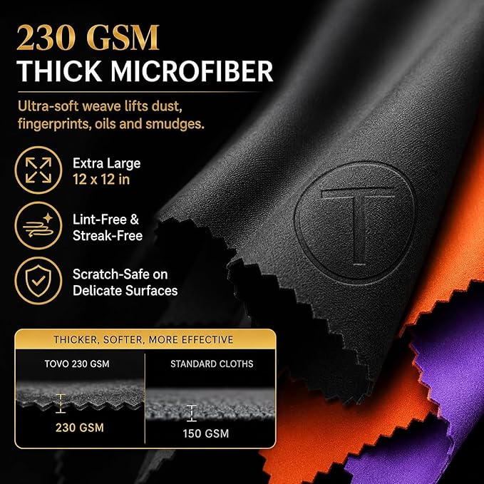 Extra Large Microfiber Cleaning Cloth – 3 Pack, 12"x12", 230 GSM Thick Lens Cleaner for Glasses, Camera & Screens, Ultra Soft, Streak-Free, Lint-Free, Scratch-Safe (Bold Series)
