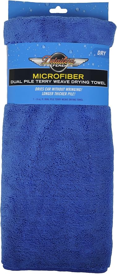 Detailer's Preference Microfiber Drying Towel, Dual Pile Terry Weave, Super Absorbent, Scratch-Free, Large Size for Cars