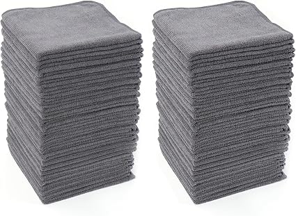 HAWOK Microfiber Cleaning Cloths with Poly Scour Scrub Side, 13 x 13 inches, 50 Pack, Glass Car Window Dish Cloths, Reus
