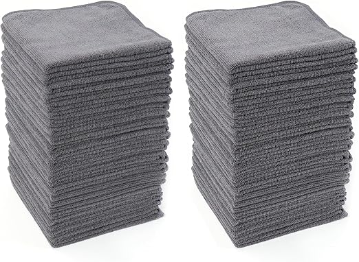 HAWOK Microfiber Cleaning Cloths with Poly Scour Scrub Side, 13 x 13 inches, 50 Pack, Glass Car Window Dish Cloths, Reus