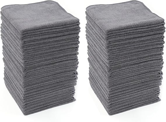 HAWOK Microfiber Cleaning Cloths with Poly Scour Scrub Side, 13 x 13 inches, 50 Pack, Glass Car Window Dish Cloths, Reus