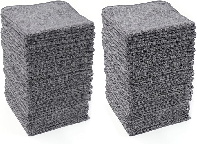 HAWOK Microfiber Cleaning Cloths with Poly Scour Scrub Side, 13 x 13 inches, 50 Pack, Glass Car Window Dish Cloths, Reus