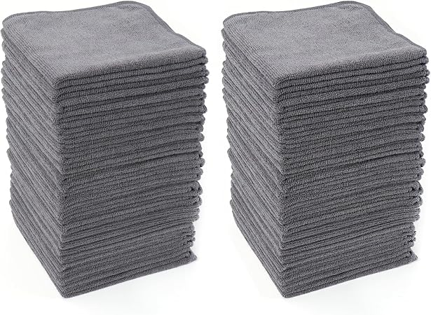 HAWOK Microfiber Cleaning Cloths with Poly Scour Scrub Side, 13 x 13 inches, 50 Pack, Glass Car Window Dish Cloths, Reus