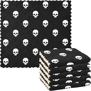 CaTaKu Black Dead Skull Kitchen Dish Cloths, Reusable Dish Rags for Washing Dishes, Microfiber Cleaning Cloths Dish Towe