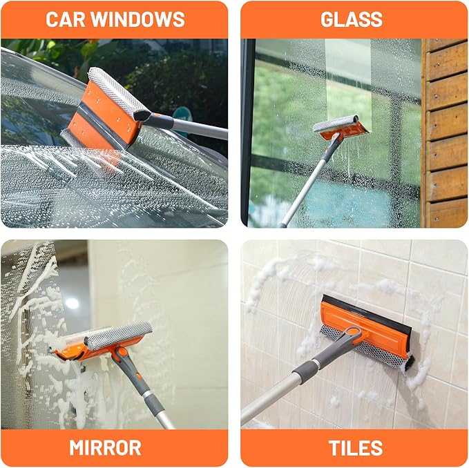 eazer Professional Window Squeegee, 2-in-1 Rotatable Squeegee for Window Cleaning Kit, Window Cleaner Tool, Window Washing Equipment Kit with Extension Pole (20''-30'') for Shower/Windshield