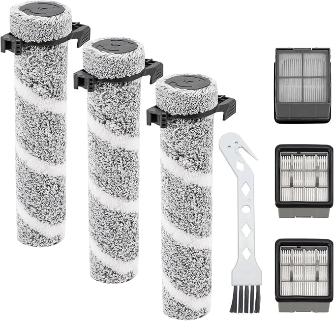 3930F 3933 3930 Roller Brushes & H13 Filters Replacement Kit for BISSELL CrossWave OmniForce Edge Cordless Cleaner - Includes 3 H13 Filters, 3 Brush Rolls, 1 clean Brush, Part No. 1640897, 1640066